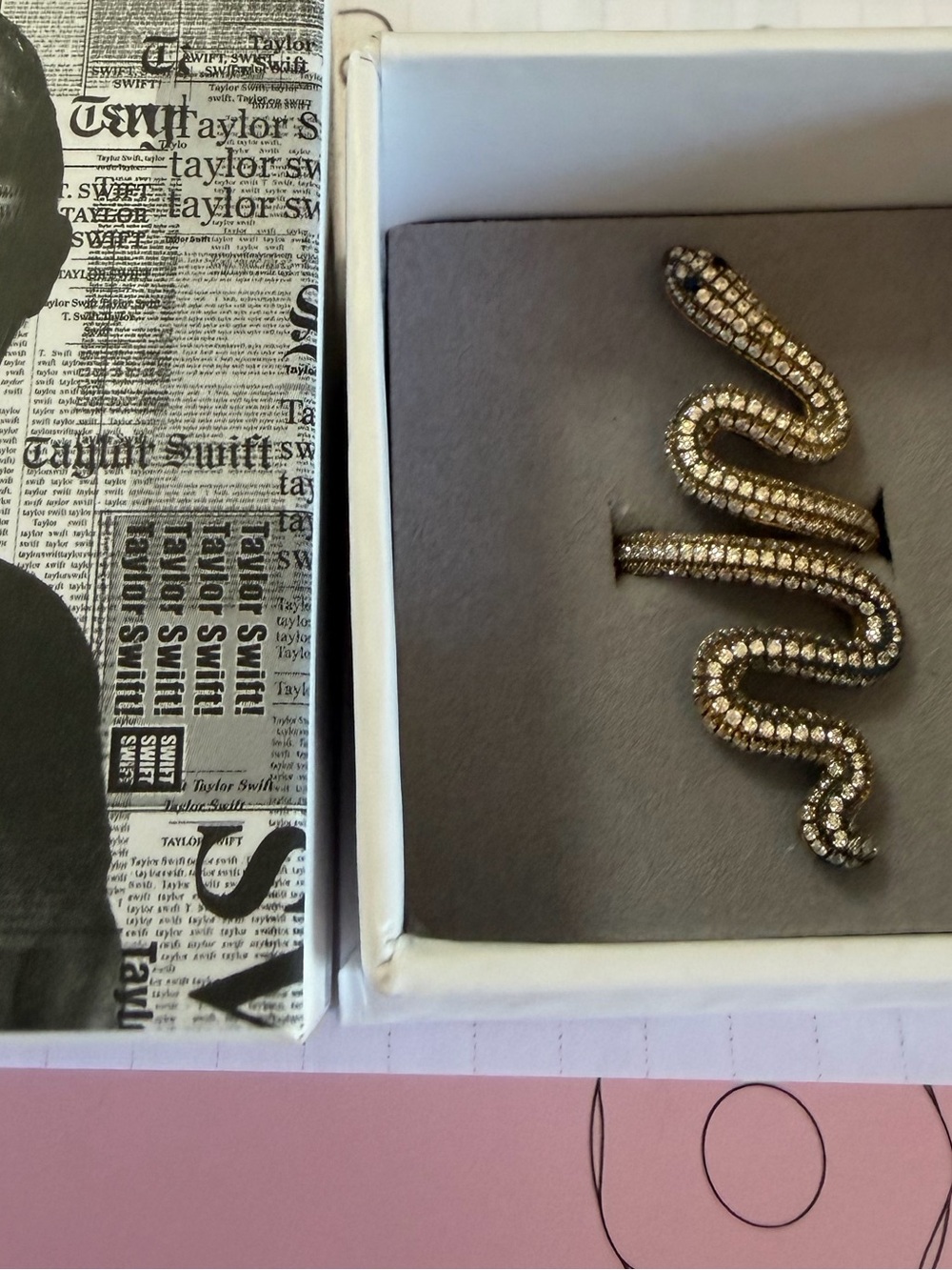 Taylor Swift Gold Snake Coil Ring with Clear Crystals